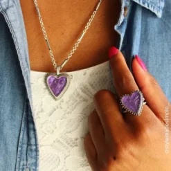 Sculpted Heart And Tulips Layered Gemstone Pendant -James Avery Sales Store SculptedHeartsTulips PurpleCol IGC