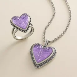 Sculpted Heart And Tulips Layered Gemstone Pendant -James Avery Sales Store SculptedHeartsTulips Purple col